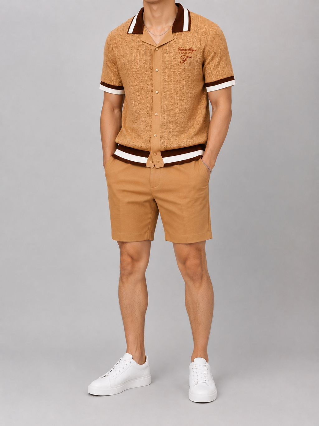 Camel- Francis Ologo™ Heritage Knit Button-Up Polo