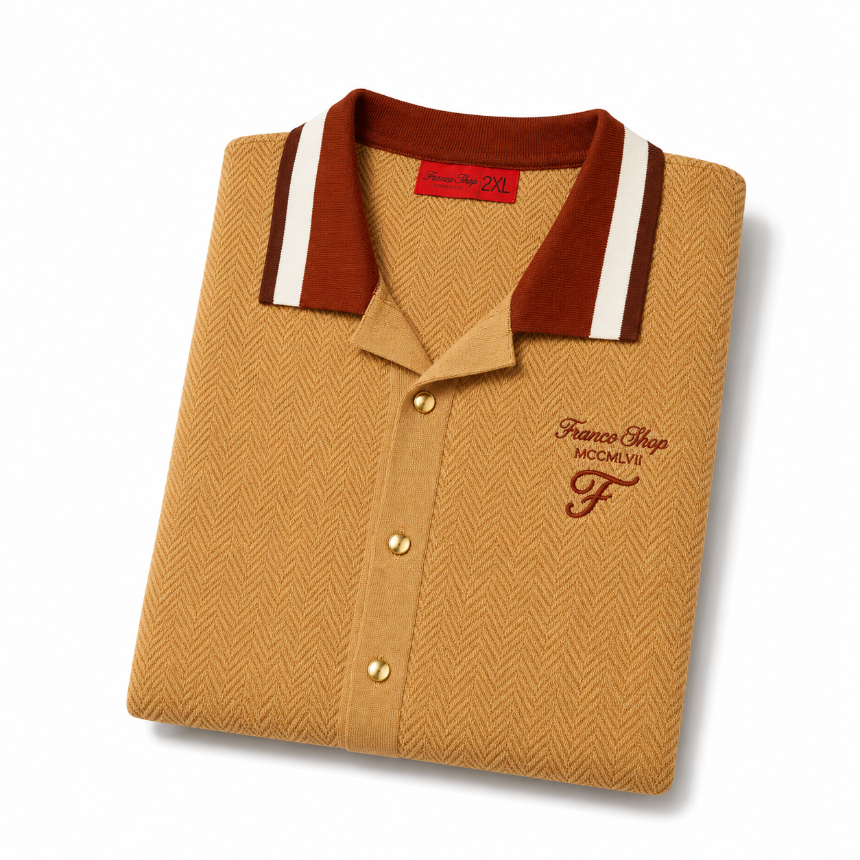Camel- Francis Ologo™ Heritage Knit Button-Up Polo