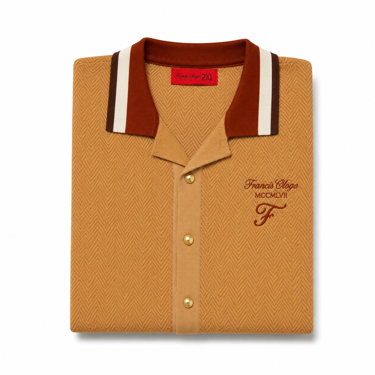 Camel- Francis Ologo™ Heritage Knit Button-Up Polo